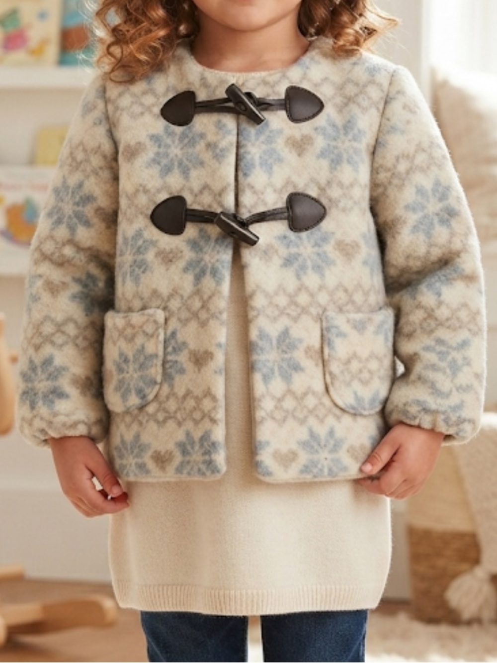 PATACHOU Wool Blend Fair Isle Patterned Toggle Coat 3T